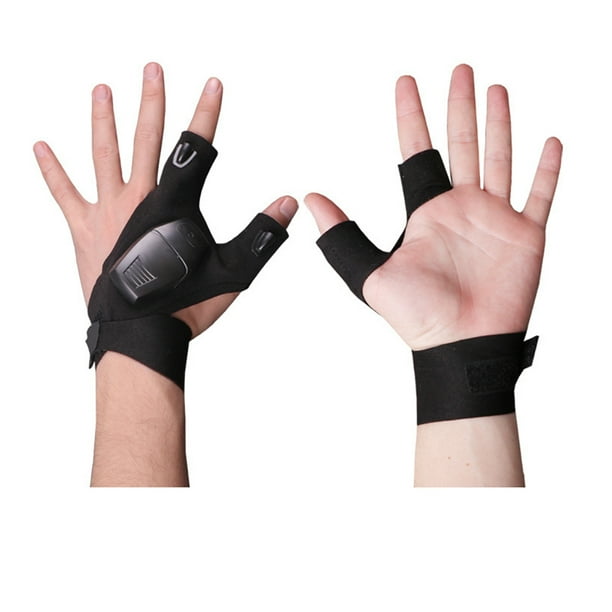 Led Flash Light Gloves Glowing Fishing Gloves Outdoor Sports Luminous Gloves for Fishing Camping Hiking Outdoor Activities black-without Battery